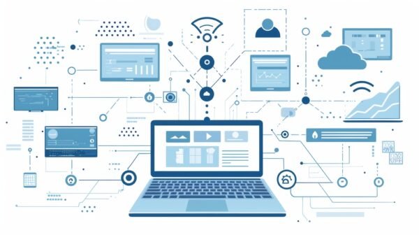 Connected technology network showcasing digital IoT and software integration