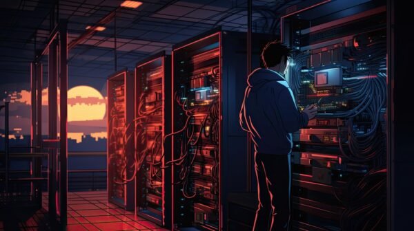 Engineer Working in Server Room | Man Working on Network System and Computer Service in High Tech