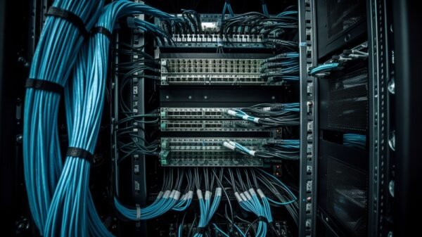 Internet connections and wires connected to ports may be seen in