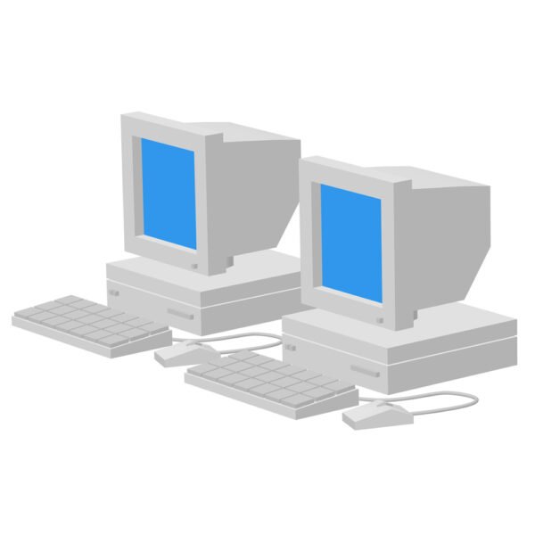 Retro computer with monitor mouse and keyboard. Business concept